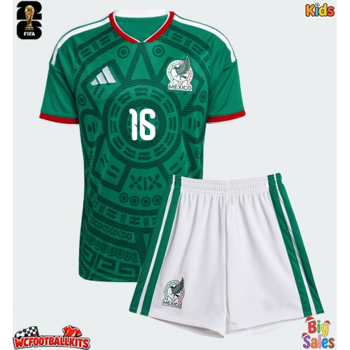Mexico Julian Quinones #16 Replica Home Stadium Kit for Kids World Cup 2026 Short Sleeve (+ pants)